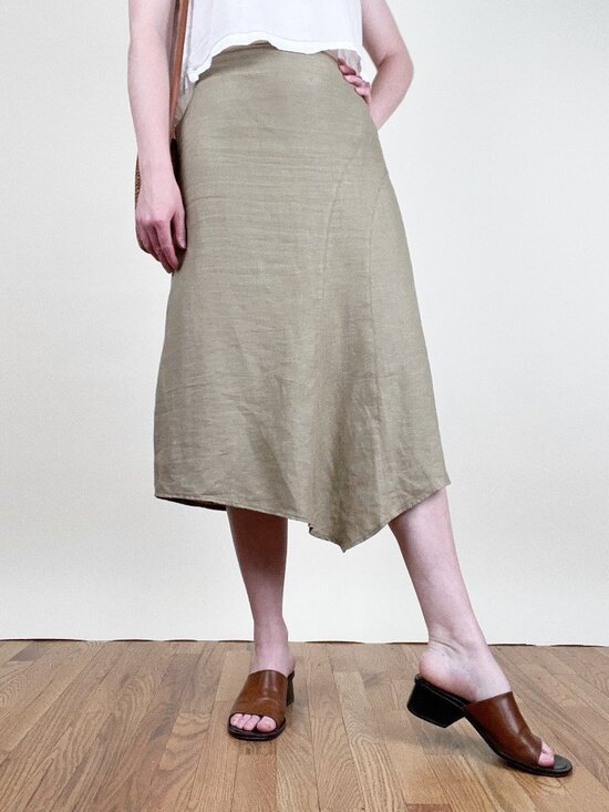 Vintage Dresses & Skirts - Vintage 90s Linen Midi Skirt Asymmetric High Waisted Minimalist Coastal 1990's
